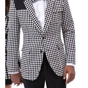 NEW KENT & PARK fashion suit with pants and matching bowtie in houthstooth black